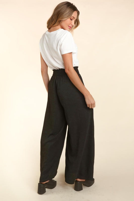 Haptics Elastic Waist Wide Leg Pants with Pockets - Trendsi