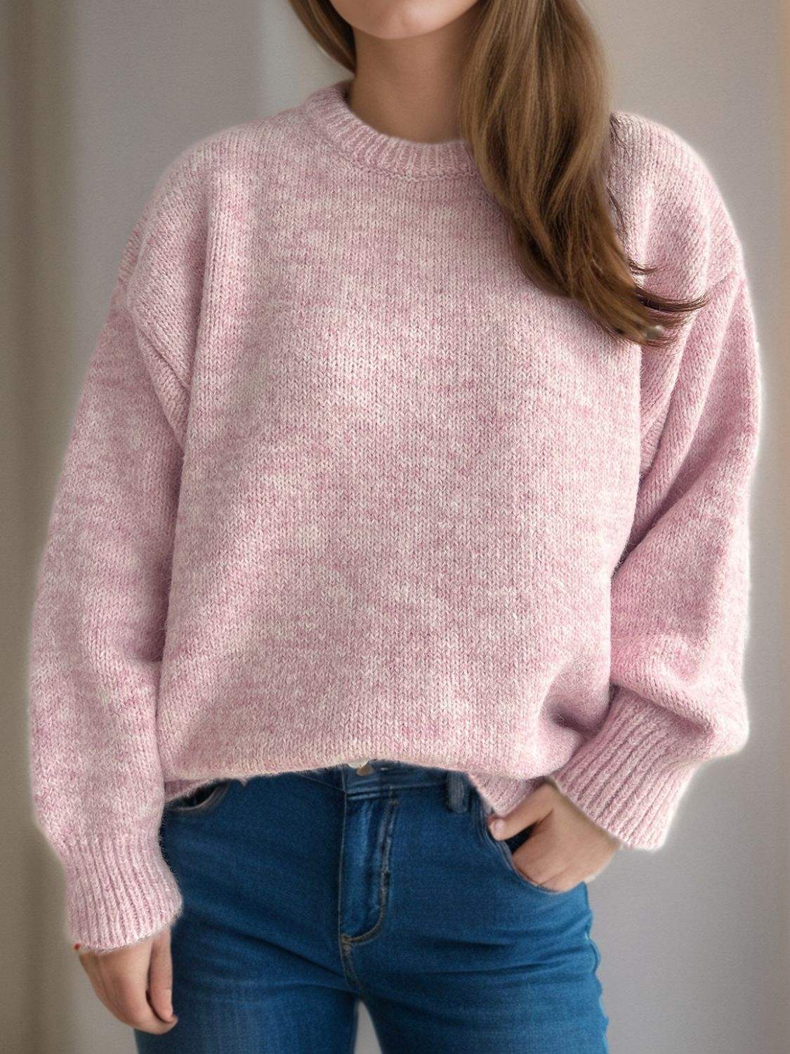 Round Neck Long Sleeve Sweater - Trendsi - Flyclothing LLC