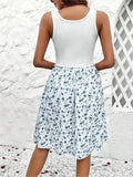 Lace Detail Floral Round Neck Sleeveless Dress - Trendsi