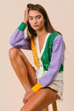 BiBi Mardi Gras Color Block Sequin Sweater Cardigan - Trendsi - Flyclothing LLC