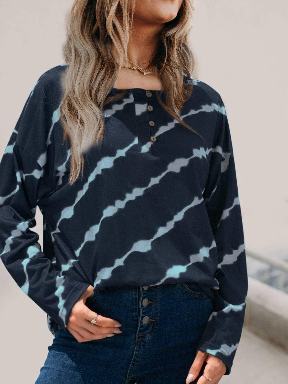 Striped Round Neck Long Sleeve T-Shirt - Trendsi - Flyclothing LLC