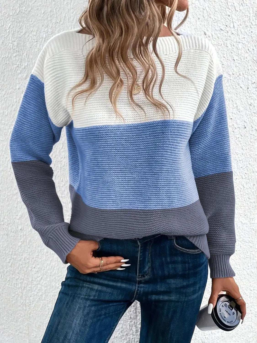 Color Block Boat Neck Sweater - Trendsi - Flyclothing LLC