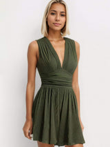 Ruched Plunge Sleeveless Romper - Trendsi - Flyclothing LLC