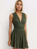 Ruched Plunge Sleeveless Romper - Trendsi - Flyclothing LLC