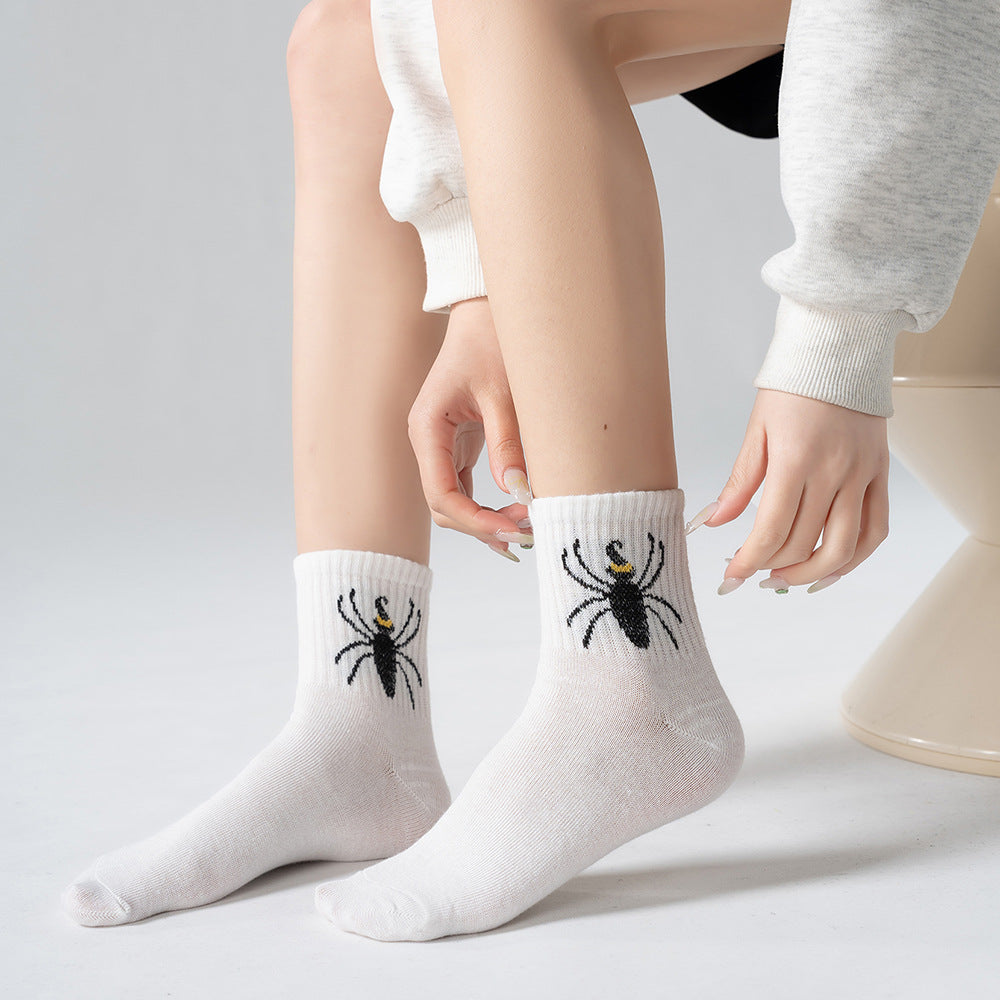 Cute Ghost Mid-Calf Halloween Socks With Pumpkin Print For Women
