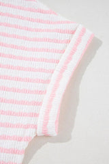 Stripe Knitted Short Sleeve Top and Drawstring Shorts Set - Trendsi - Flyclothing LLC