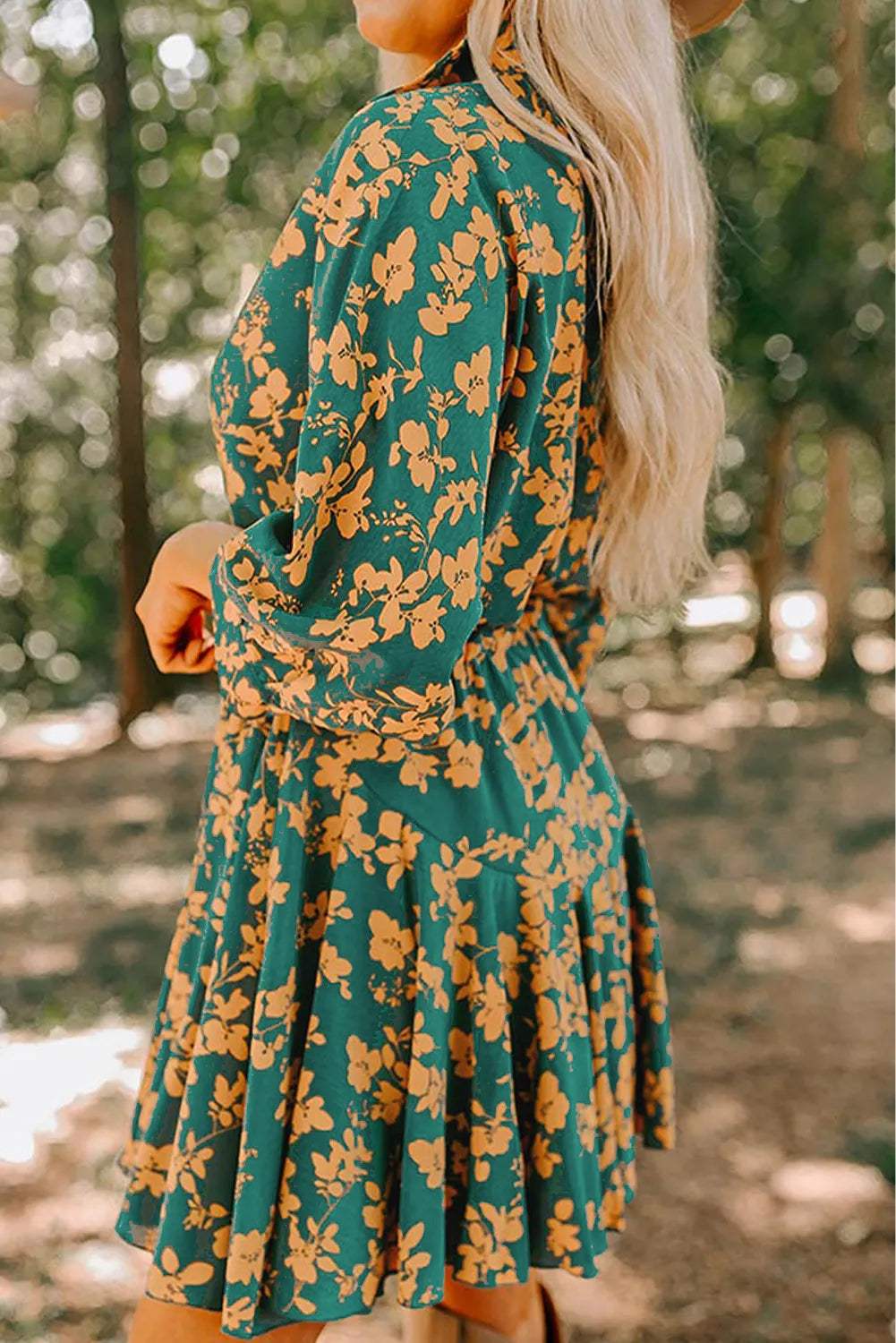 Printed Three-Quarter Sleeve Mini Dress - Trendsi - Flyclothing LLC