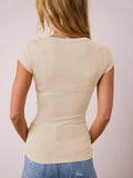 Scoop Neck Cap Sleeve T-Shirt - Trendsi