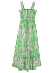 Smocked Printed Square Neck Sleeveless Dress Trendsi