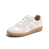 Lace Up Round Toe Flat Sneakers - Trendsi