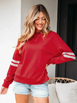 Stripe Round Neck Long Sleeve Sweatshirt - Trendsi - Flyclothing LLC