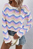 Contrast Wave Stripe Long Sleeve Sweater - Trendsi - Flyclothing LLC