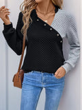 Perfee Decorative Button Contrast Long Sleeve Sweatshirt - Trendsi