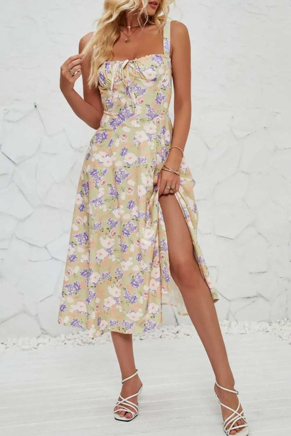 Floral Print Cami Dress with Side Slit - Trendsi - Flyclothing LLC