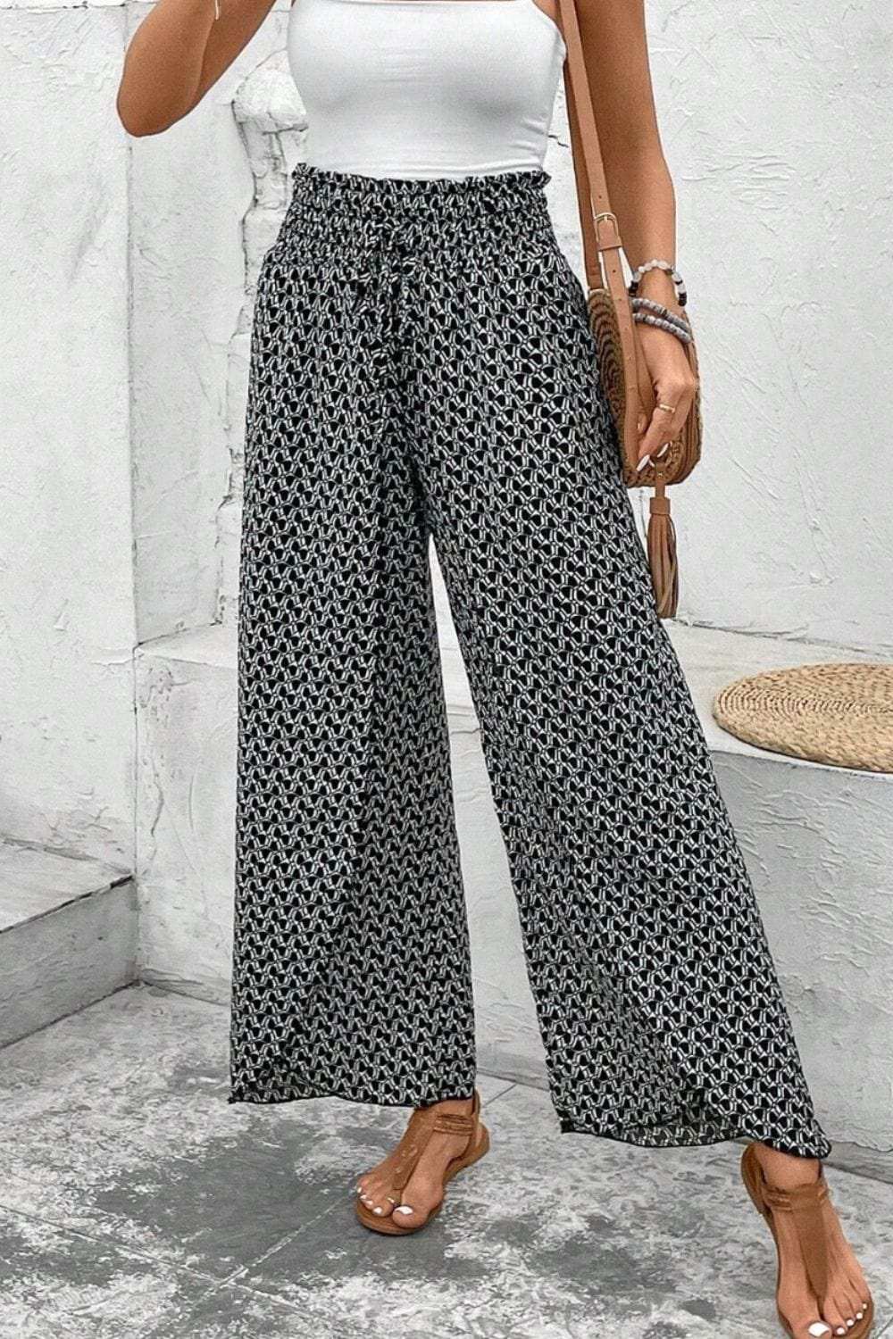 Slit Printed Wide leg Pants - Trendsi - Flyclothing LLC