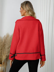 Pocketed Button Down Collared Neck Jacket - Trendsi