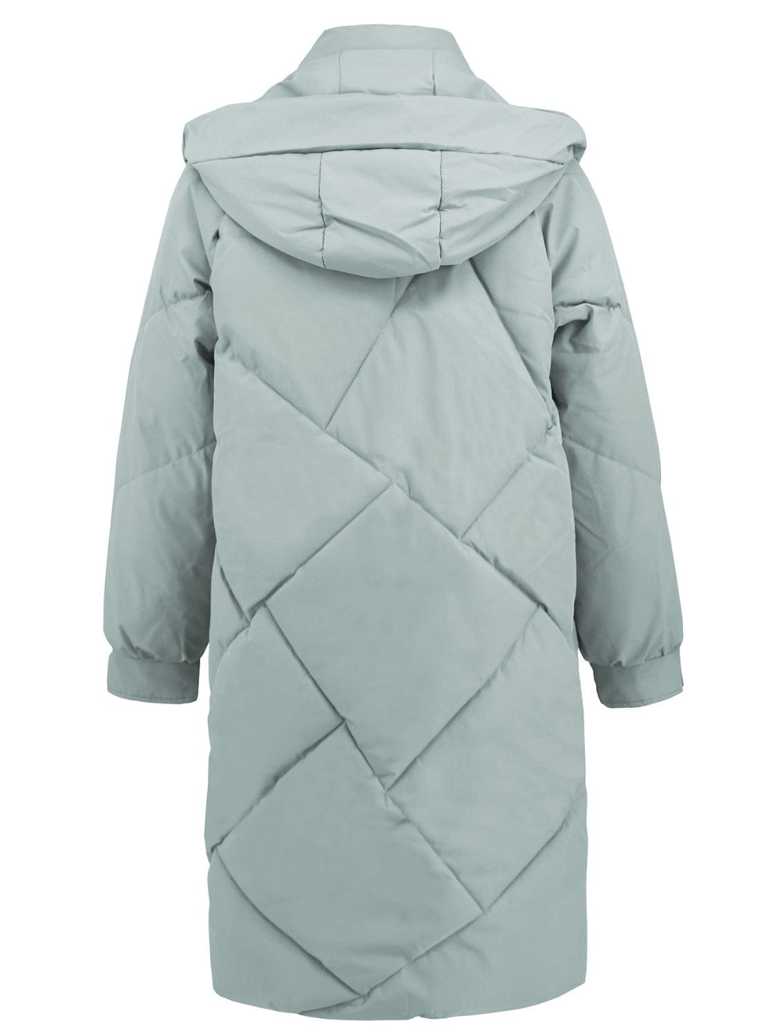 Long Sleeve Longline Hooded Winter Coat with Pockets - Trendsi