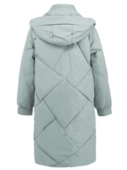 Long Sleeve Longline Hooded Winter Coat with Pockets - Trendsi
