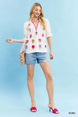 Umgee Embroidered Floral Top with Contrast Trim - Trendsi - Flyclothing LLC