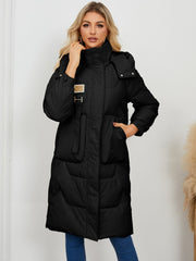 Long Sleeve Longline Hooded Winter Coat - Trendsi