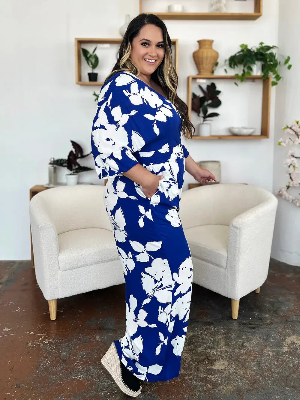 Double Take Full Size Printed Tie Back Wide Leg Jumpsuit - Trendsi - Flyclothing LLC