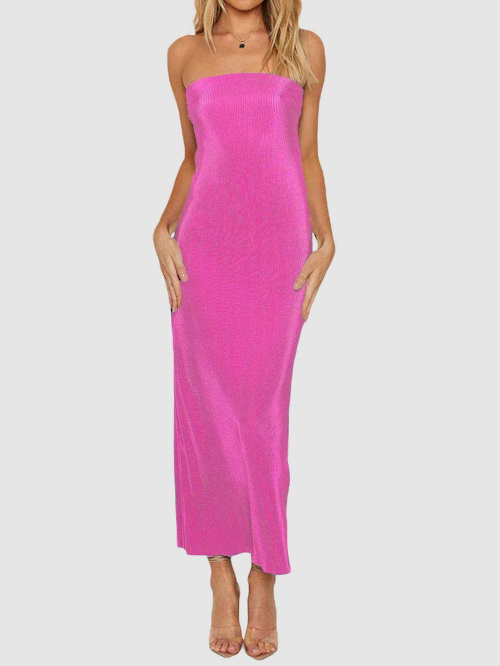 Lace-Up Back Tube Maxi Dress - Trendsi - Flyclothing LLC