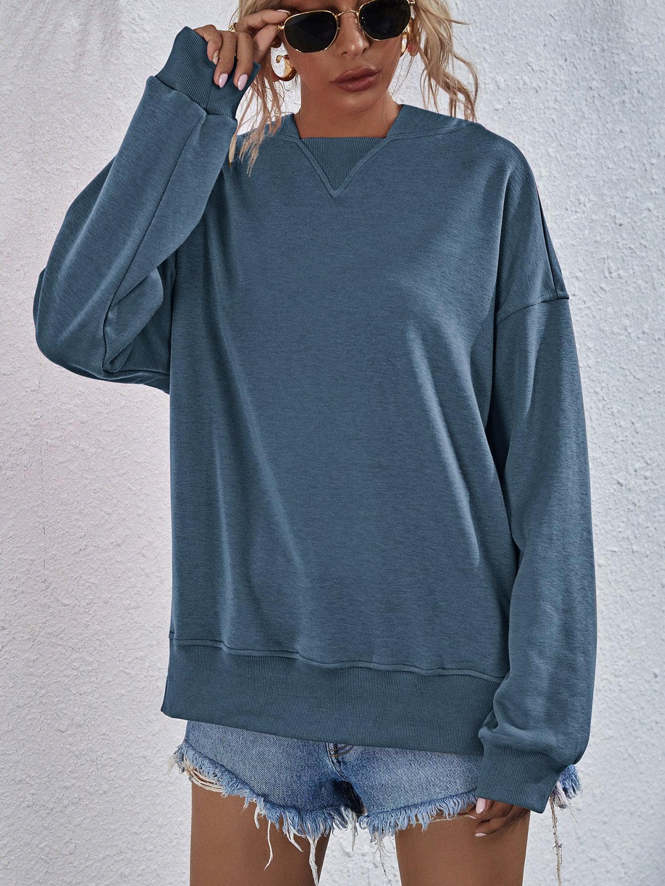 Dropped Shoulder Slit Hoodie - Trendsi