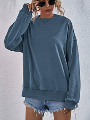 Dropped Shoulder Slit Hoodie - Trendsi