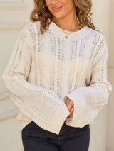 Cable Knit Long Sleeve Sweater - Trendsi - Flyclothing LLC
