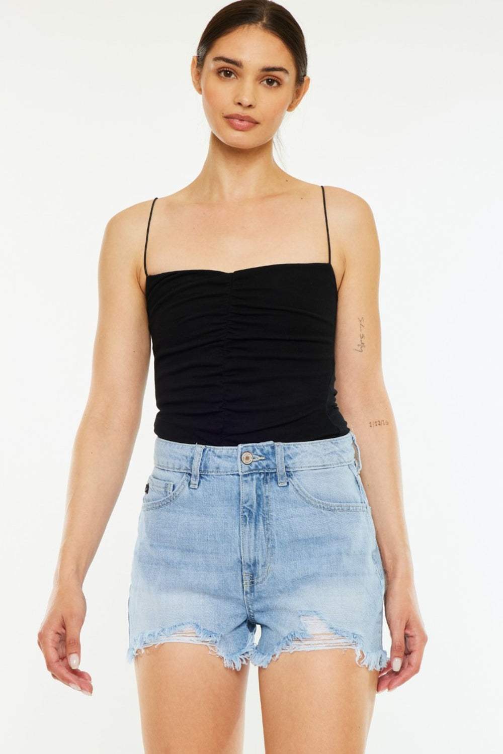 Kancan Raw Hem Distressed High Waist Denim Shorts - Trendsi - Flyclothing LLC