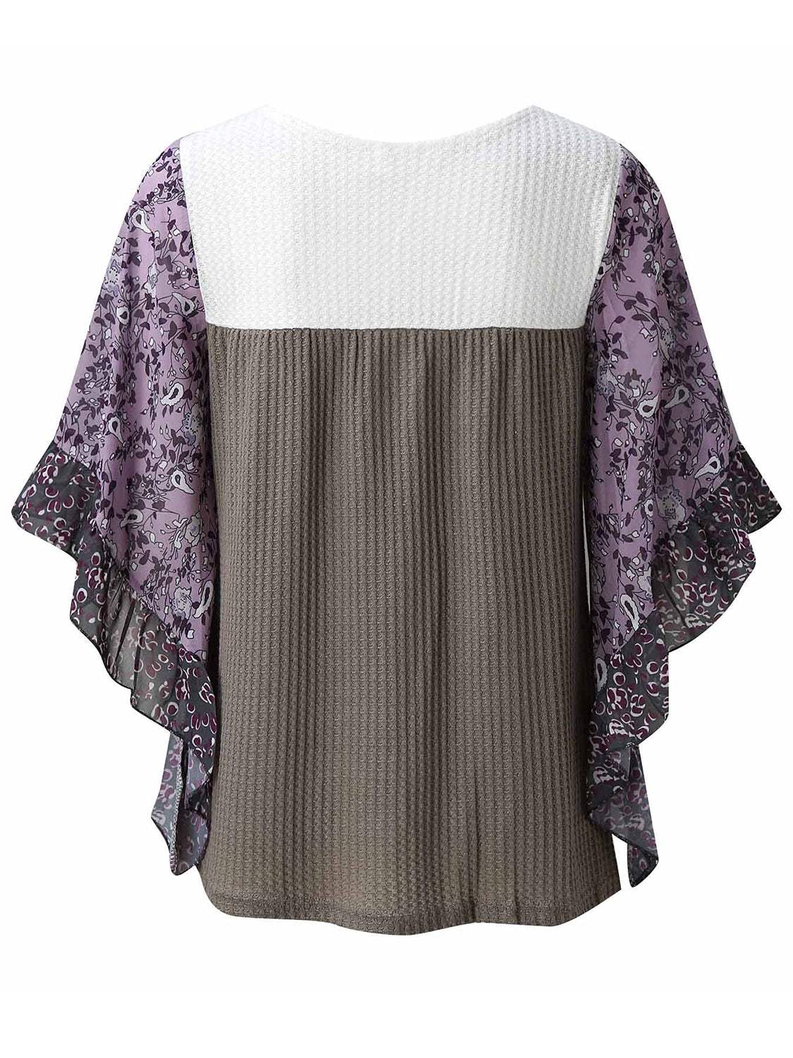 Full Size Printed Round Neck Three-Quarter Sleeve Blouse - Trendsi - Flyclothing LLC