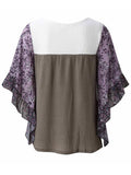 Full Size Printed Round Neck Three-Quarter Sleeve Blouse - Trendsi - Flyclothing LLC