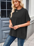 Lovelet Texture Round Neck Short Sleeve T-Shirt - Trendsi