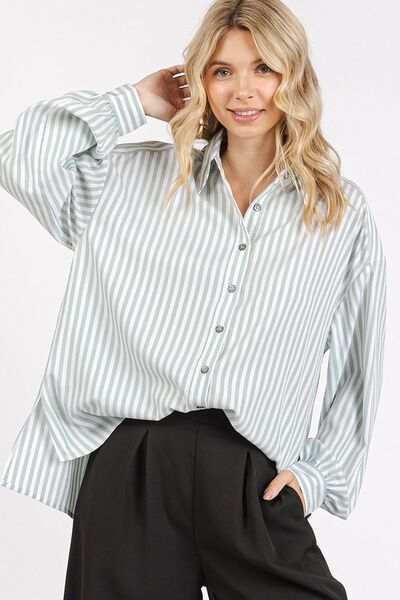 Mittoshop Button Down Striped Long Sleeve Shirt - Trendsi - Flyclothing LLC