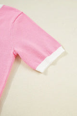 Bow Back Round Neck Short Sleeve Knit Top - Trendsi - Flyclothing LLC