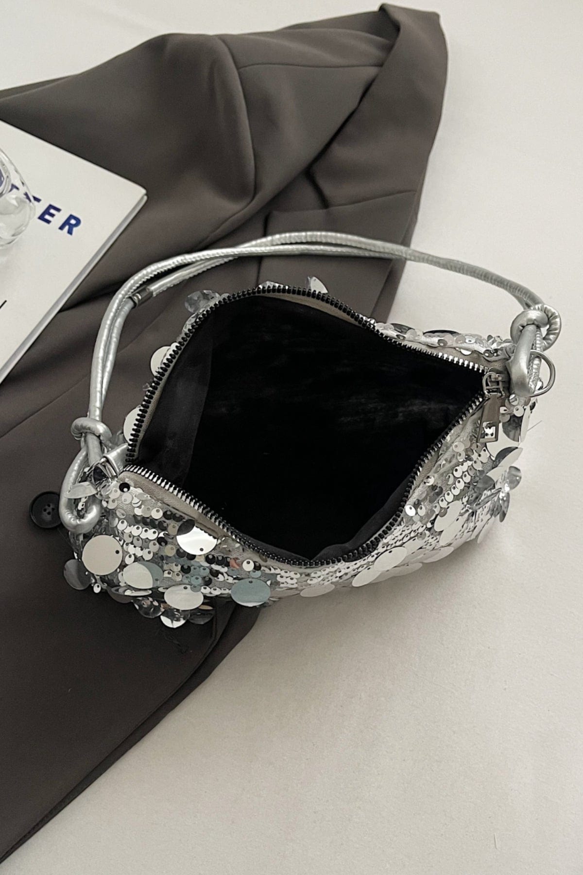 Sequin Knotted Straps Shoulder Bag - Trendsi