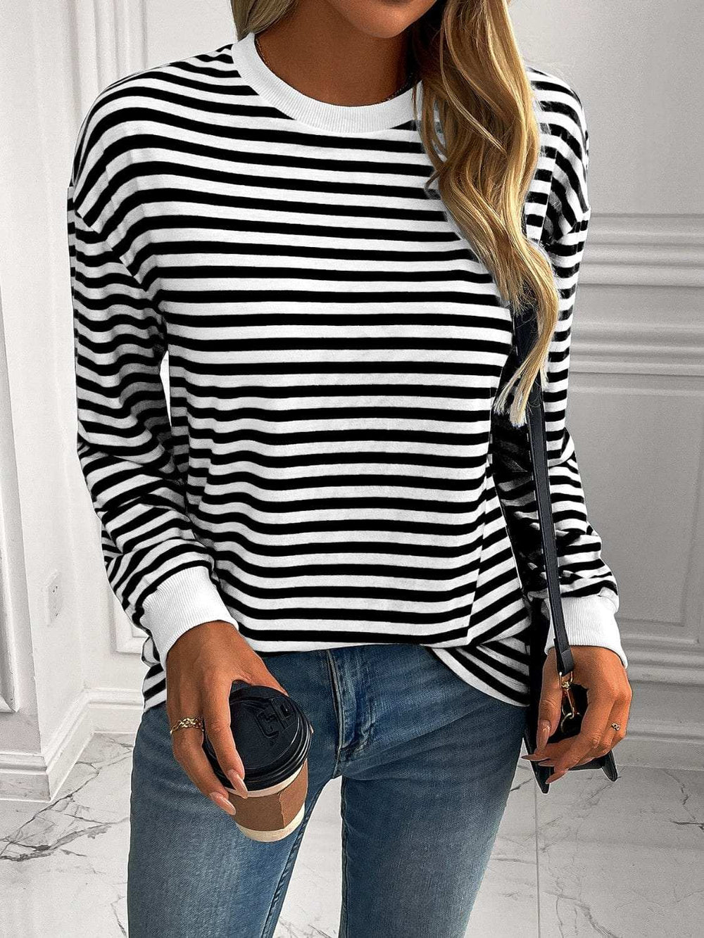 Ivy Lane Striped Round Neck Long Sleeve Sweatshirt - Trendsi - Flyclothing LLC