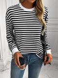 Ivy Lane Striped Round Neck Long Sleeve Sweatshirt - Trendsi - Flyclothing LLC