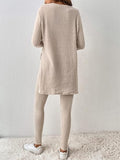 Side Slit Round Neck Long Sleeve Top and Pants Set - Trendsi