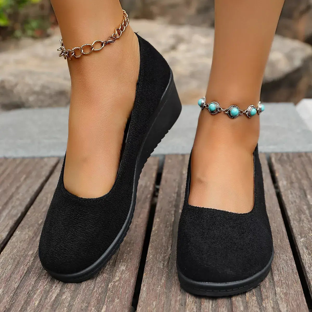 Wedge Heel Slip-On Loafers - Trendsi - Flyclothing LLC