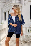 Button Down Half Sleeve Denim Jacket - Trendsi