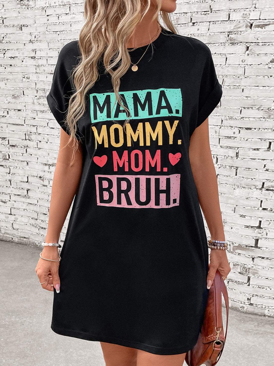 Letter Graphic Short Sleeve Mini Tee Dress - Trendsi - Flyclothing LLC