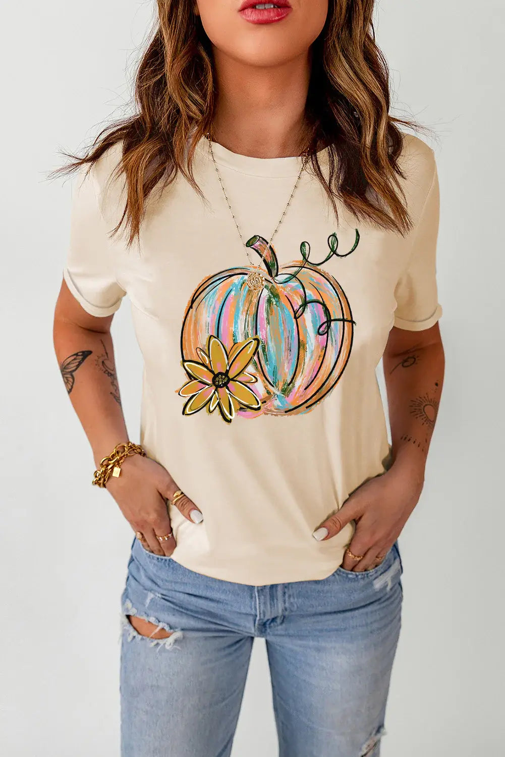 Pumpkin Graphic Round Neck T-Shirt - Trendsi - Flyclothing LLC