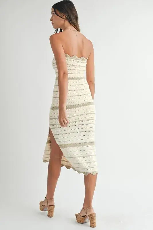 MABLE Contrast Striped Crochet Knit Midi Dress - Trendsi - Flyclothing LLC