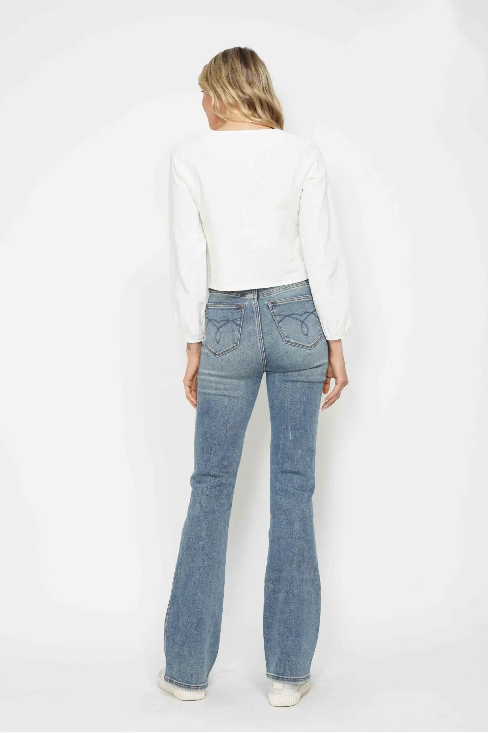 Judy Blue Full Size Tummy Control Back Embroidered Pocketed Bootcut Jeans Plus Size - Trendsi - Flyclothing LLC