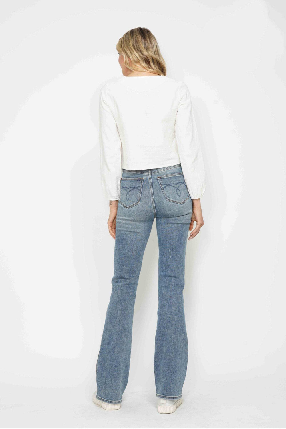 Judy Blue Full Size Tummy Control Back Embroidered Pocketed Bootcut Jeans Plus Size - Trendsi - Flyclothing LLC