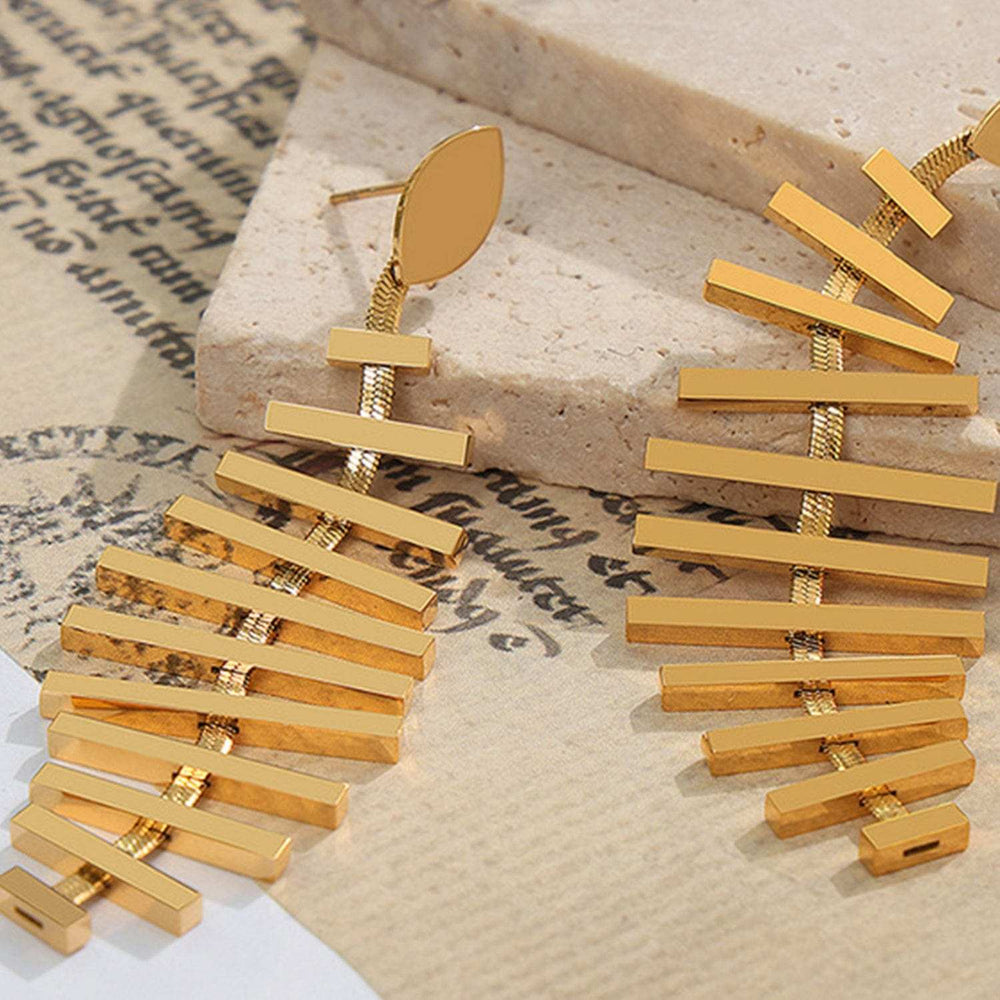 Titanium Steel Fishbone Shape Earrings - Trendsi - Flyclothing LLC