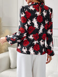 Frill Floral Mock Neck Long Sleeve Top - Trendsi