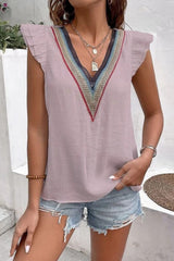 Full Size Ruffled V-Neck Cap Sleeve Blouse - Trendsi