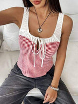 Perfee Contrast Plaid Square Neck Tank - Trendsi - Flyclothing LLC